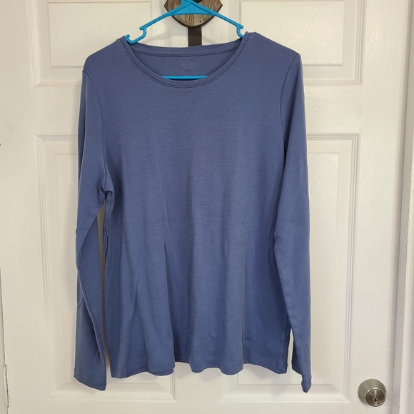 (386) Kim Roger's Woman's Long Sleeve Activewear Crewneck T-Shirt, Size: L Blue - Picture 2 of 13